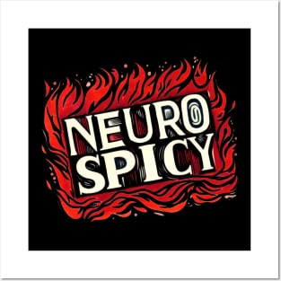 Flaming Hot Neuro Spicy Linocut Design Posters and Art